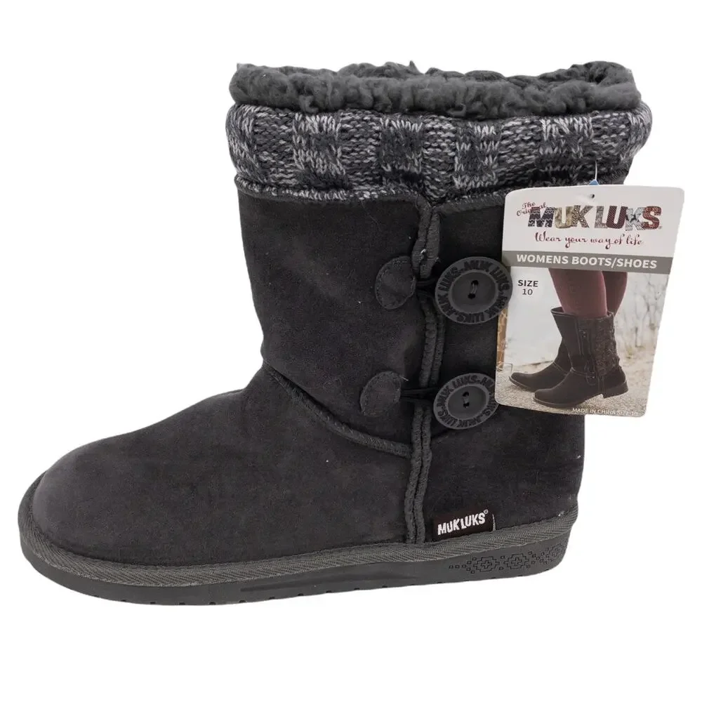 MUK LUKS Charcoal Gray Maxine Knit Button Accent Booties 10 Women's